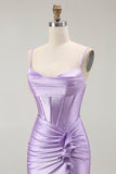 Violet Sirène Corset Ruché Robe de Bal Longue avec Fente à Volants
