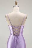 Violet Sirène Corset Ruché Robe de Bal Longue avec Fente à Volants