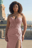 Robe de bal longue grande taille avec corset en forme de corset en forme de fard à blush et sirène grande taille