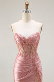 Sweetheart Blush Appliqued Corset Sirène Perle Longue Robe De Soirée Avec Fente