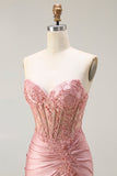 Sweetheart Blush Appliqued Corset Sirène Perle Longue Robe De Soirée Avec Fente
