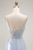 Robe De Soirée longue corset sirène bleu clair avec fente