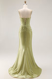 Robe de bal longue perlée corset sirène verte avec dentelle dans le dos