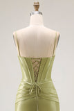 Robe de bal longue perlée corset sirène verte avec dentelle dans le dos