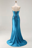 Robe de soirée longue perlée corset sirène perlée bleu royal bleu roi