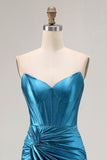 Robe de soirée longue perlée corset sirène perlée bleu royal bleu roi