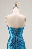 Robe de soirée longue perlée corset sirène perlée bleu royal bleu roi