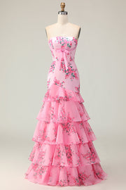 Robe de bal longue sirène sans bretelles à volants