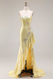 Robe longue de bal de sirène perlée à perles Shelllow avec fente à volants