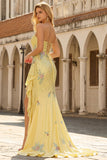 Robe longue de bal de sirène perlée à perles Shelllow avec fente à volants