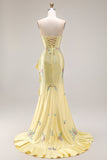 Robe longue de bal de sirène perlée à perles Shelllow avec fente à volants