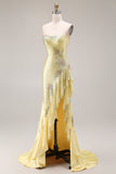 Robe longue de bal de sirène perlée à perles Shelllow avec fente à volants