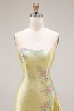 Robe longue de bal de sirène perlée à perles Shelllow avec fente à volants