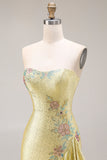 Robe longue de bal de sirène perlée à perles Shelllow avec fente à volants