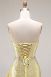 Robe longue de bal de sirène perlée à perles Shelllow avec fente à volants