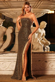 Robe de bal longue de bal noire dorée scintillante, anneau à perles, à sequins et scintillante