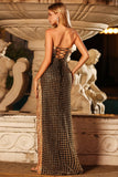 Robe de bal longue de bal noire dorée scintillante, anneau à perles, à sequins et scintillante