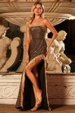 Robe de bal longue de bal noire dorée scintillante, anneau à perles, à sequins et scintillante