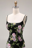 Robe de bal longue de bal à paillettes fleur rose noire et dentelle dans le dos