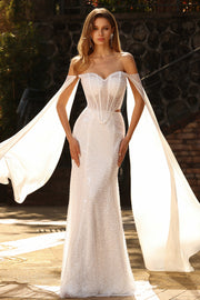 Robe de bal longue de bal à paillettes en forme de sirène perlée de perles blanches