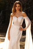 Robe de bal longue de bal à paillettes en forme de sirène perlée de perles blanches