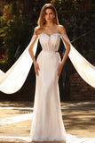 Robe de bal longue de bal à paillettes en forme de sirène perlée de perles blanches