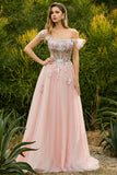 Ligne rose A perlée sur l’épaule, corset transparent et longue robe de bal avec paillettes