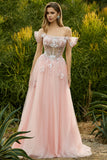 Ligne rose A perlée sur l’épaule, corset transparent et longue robe de bal avec paillettes