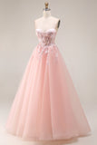 Corset en tulle à longueur à bretelles fines à bretelles fines en blush à blush