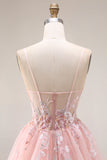 Corset en tulle à longueur à bretelles fines à bretelles fines en blush à blush