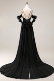 Robe de bal longue de bal à paillettes noires à épaules froides