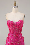 Corset sirène bleu sans bustier 3D fleurs à sequins robe de bal longue avec fente