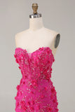 Corset sans bretelles sirène bleu fleurs 3D à sequins robe de bal longue avec fente