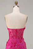 Corset sirène bleu sans bustier 3D fleurs à sequins robe de bal longue avec fente