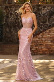 Robe longue de bal de promo à perles transparentes en corset à fard scintillant