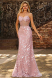 Robe longue de bal de promo à perles transparentes en corset à fard scintillant