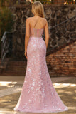 Robe longue de bal de promo à perles transparentes en corset à fard scintillant