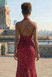Robe de bal longue de bal à paillettes en sirène bourgogne scintillante