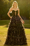 Robe de bal de bal longue à volants à volants en fleurs roses, fleurs roses, découpée en A, avec nœuds