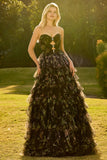 Robe de bal de bal longue à volants à volants en fleurs roses, fleurs roses, découpée en A, avec nœuds