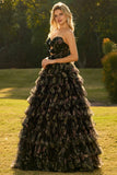 Robe de bal de bal longue à volants à volants en fleurs roses, fleurs roses, découpée en A, avec nœuds