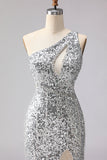 Robes de soirée longue dorée à paillettes asymétrique ligne sirène avec fente