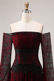 Robe de bal noire rouge sur les épaules décollées à manches longues