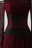 Robe de bal noire rouge sur les épaules décollées à manches longues