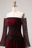 Robe de bal noire rouge sur les épaules décollées à manches longues