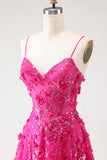 Sequins bleus Une ligne Corset transparent 3D Fleurs Longue-robe de bal avec fente