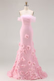 Robe de bal de bal rose 3D à fleurs 3D dénudées