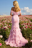 Robe de bal de bal rose 3D à fleurs 3D dénudées