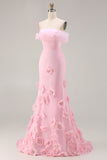 Robe de bal de bal rose 3D à fleurs 3D dénudées