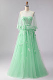 Corset de bal longue convertible, longue robe de bal à manches en tulle à ligne A à blush